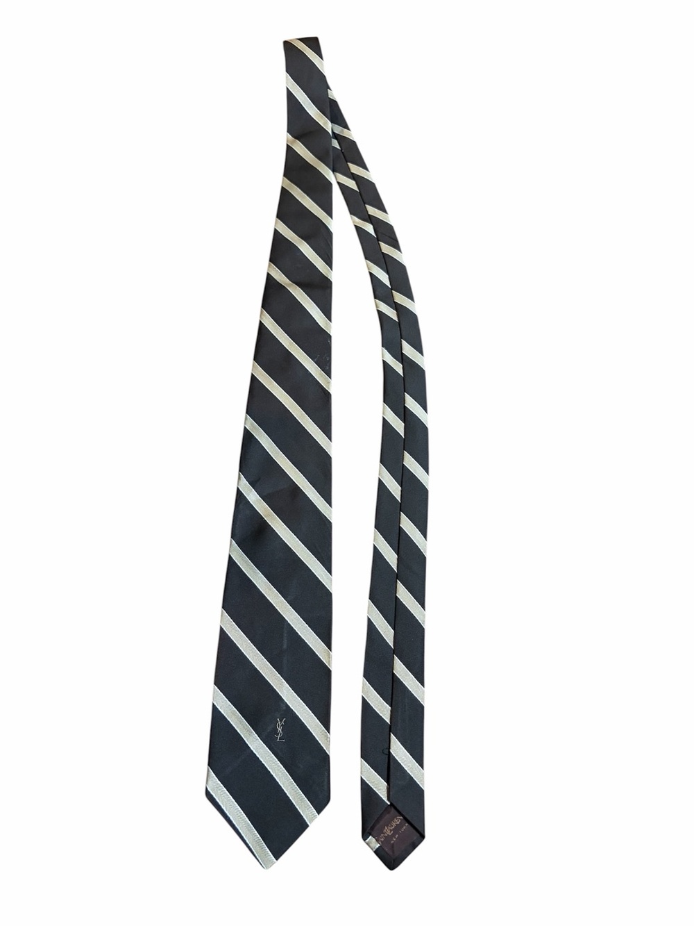 Yves Saint Laurent Black Tie with Silver Diagonal Stripes